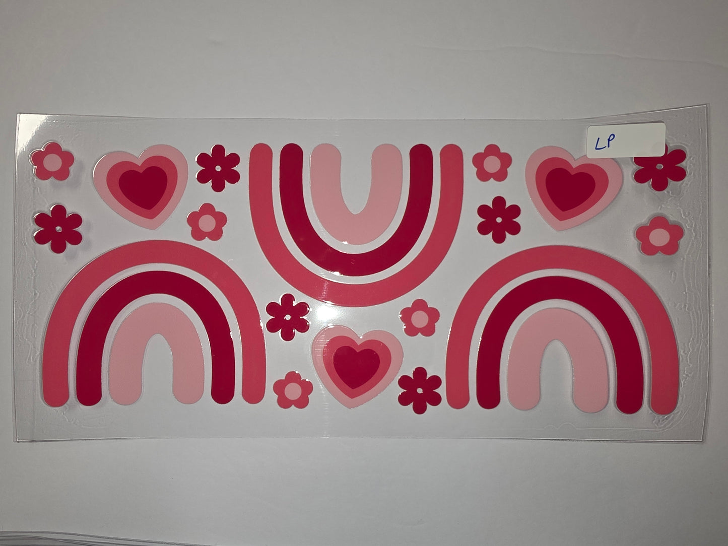 Pink & Red Retro Rainbow & Heart Tumbler Wrap | Boho Flower Drinkware Decal
