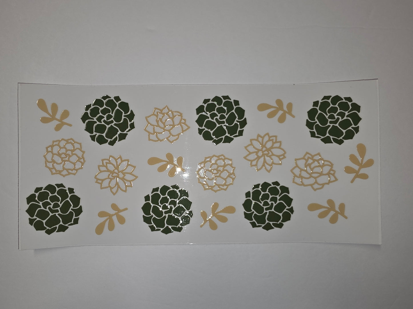 Succulent Floral Tumbler Wrap - Green, Gold, and White Botanical Design