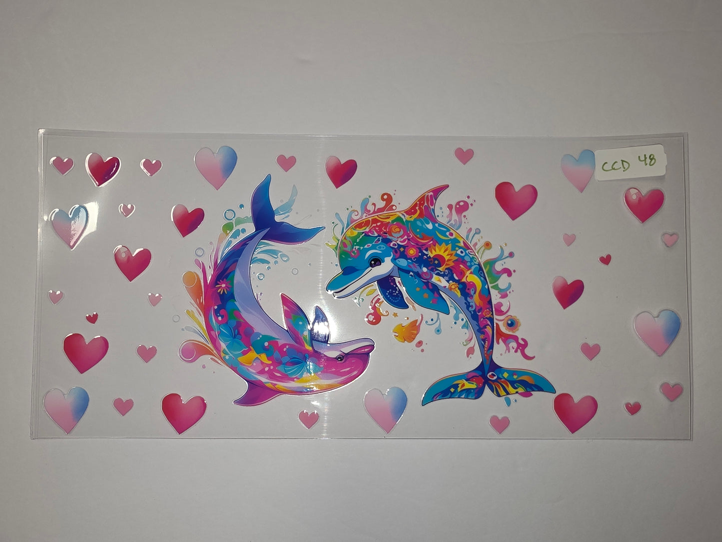 Vibrant Dolphin Heart Tumbler Wrap - Pink, Blue, Rainbow Colors - Sublimation Design