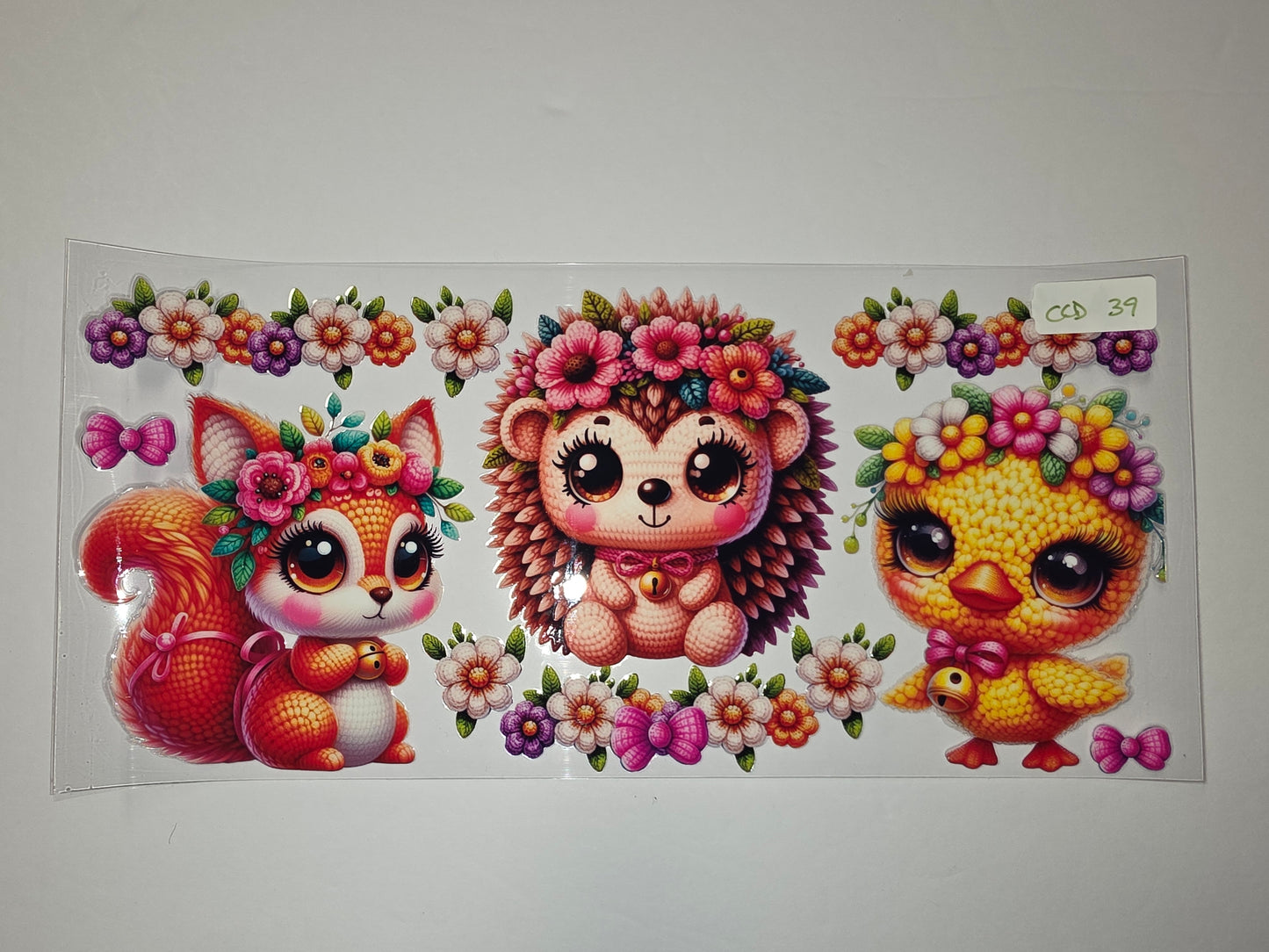 Cute Woodland Animals Tumbler Wrap - Fox, Hedgehog, Chick with Flowers & Bows