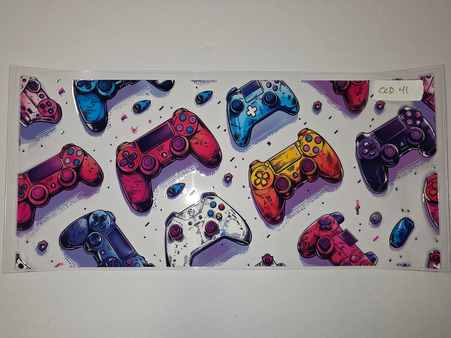 Vibrant Gaming Controller Tumbler Wrap - Retro Gamer Design with Pink, Blue, Purple, Yellow