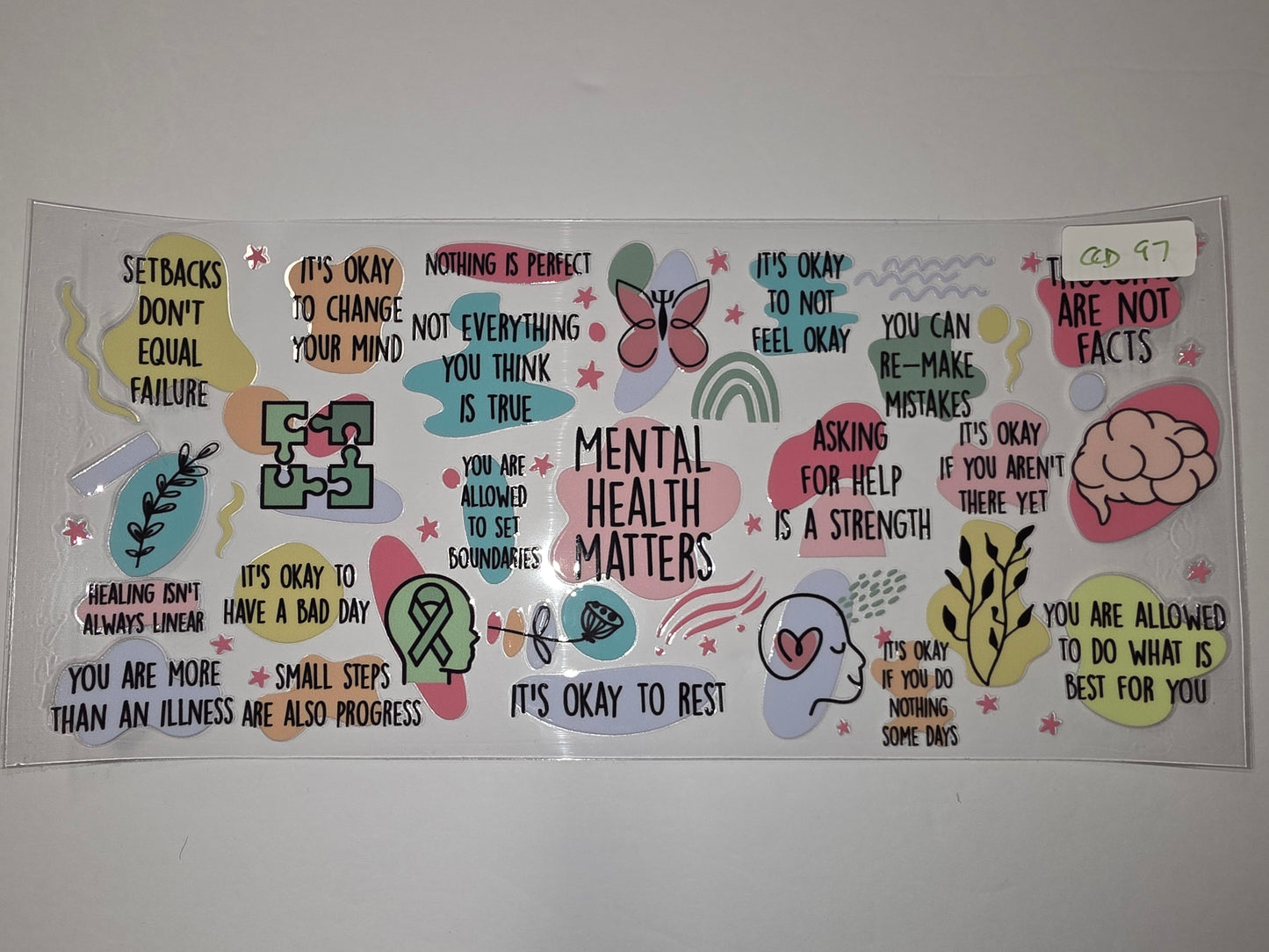 Mental Health Matters Tumbler Wrap | Positive Affirmations & Cute Graphics | Pastel Colors
