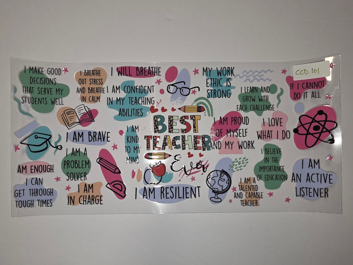 Inspirational Teacher Tumbler Wrap - "Best Teacher Ever" Affirmations & Icons