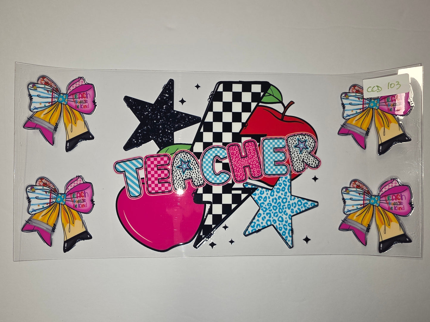 Teacher Life Tumbler Wrap | Pink Apple, Stars, Bows & "Teach to be Kind" Design