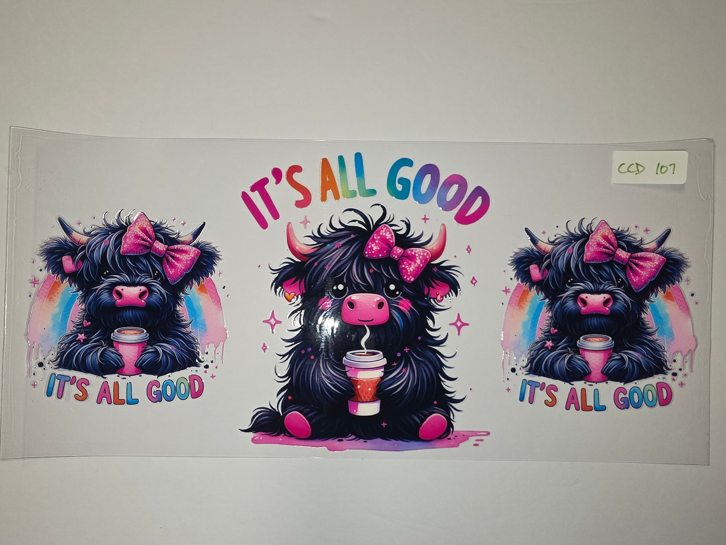 Cute Highland Cow Tumbler Wrap - "It's All Good" Coffee Lover Design