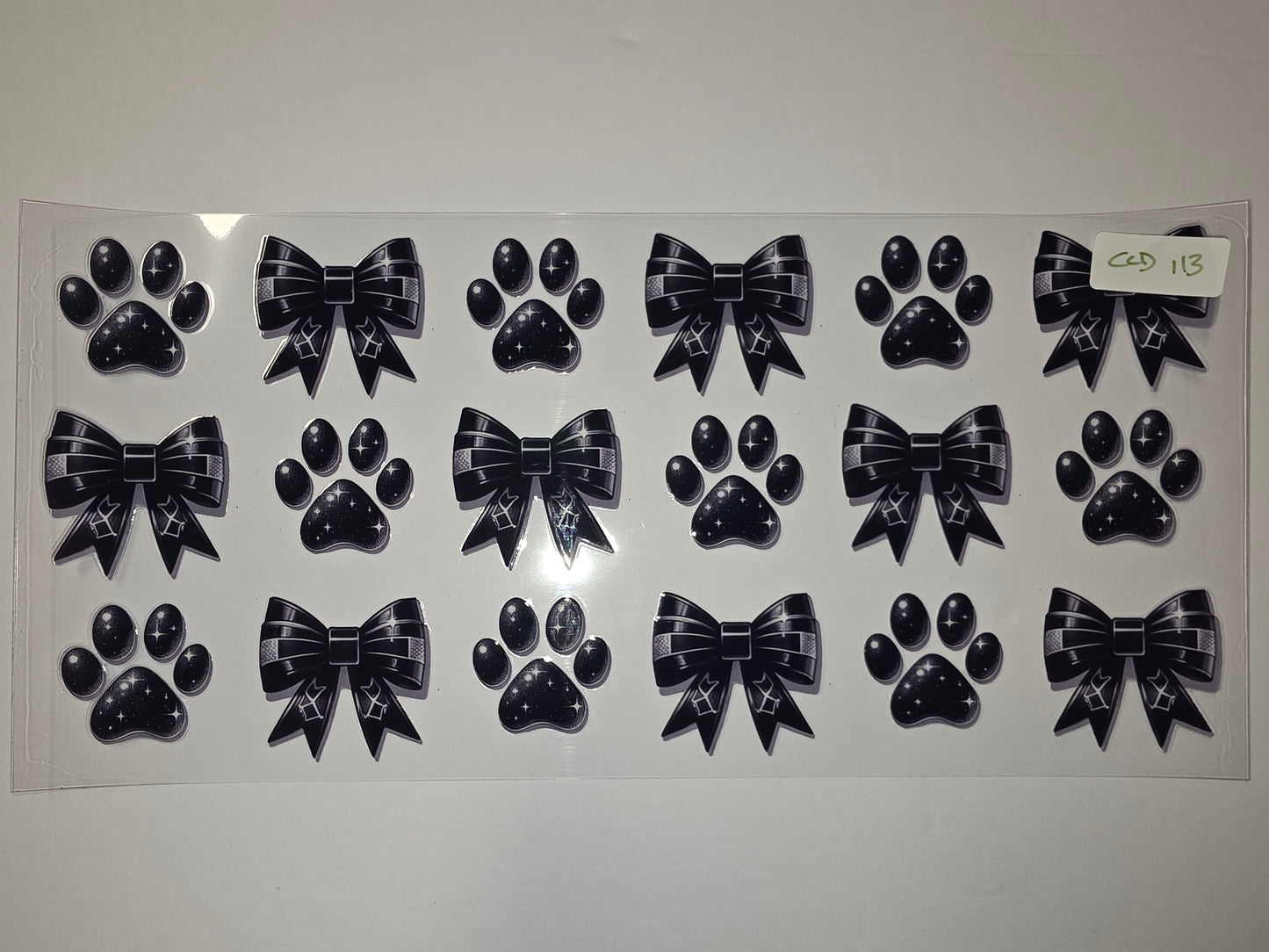 Black Bow & Paw Print Tumbler Wrap - Glitter Sparkle Design