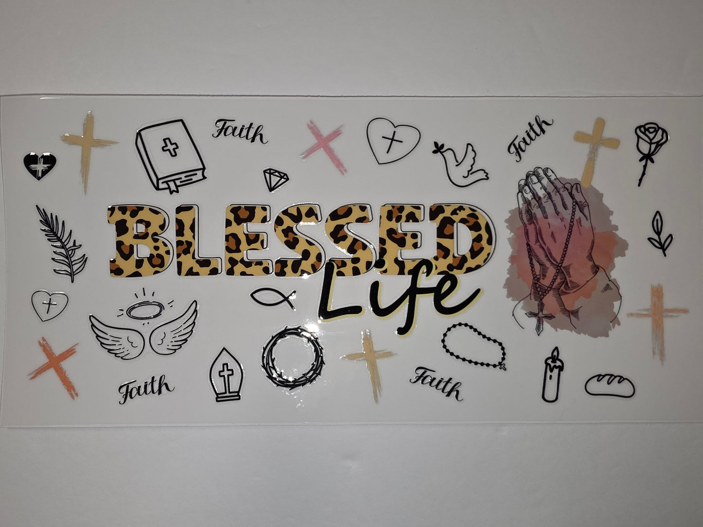 Blessed Life Leopard Print Faith Tumbler Wrap | Christian Religious Cup Design