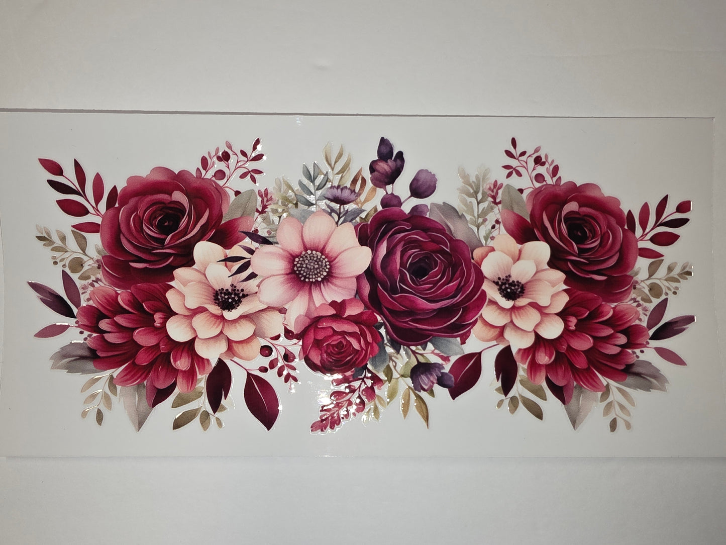 Burgundy Floral Tumbler Wrap - Rich Rose & Dahlia Design for Cups