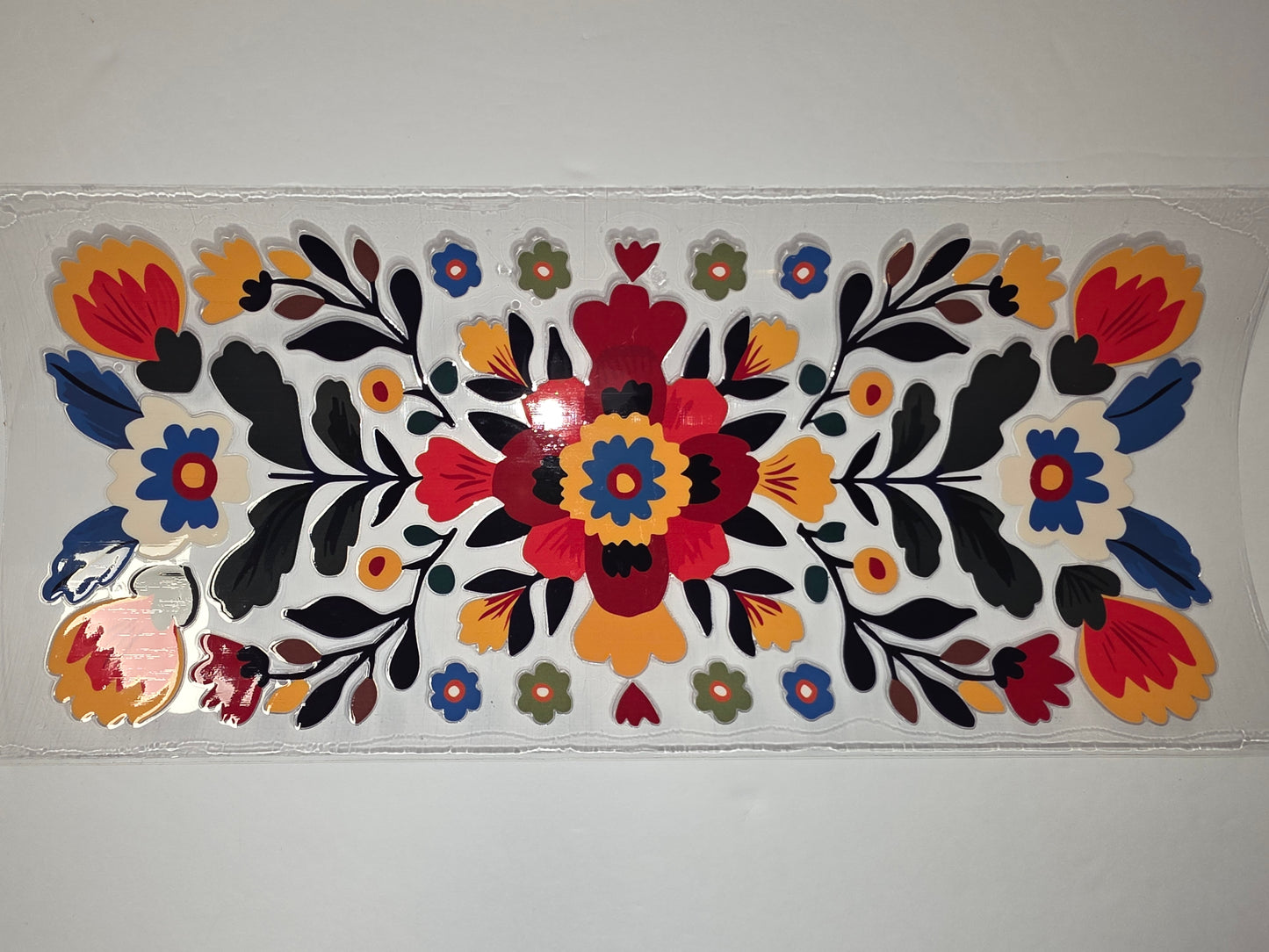 Vibrant Folk Floral Tumbler Wrap - Red, Yellow, Blue, Green Flowers