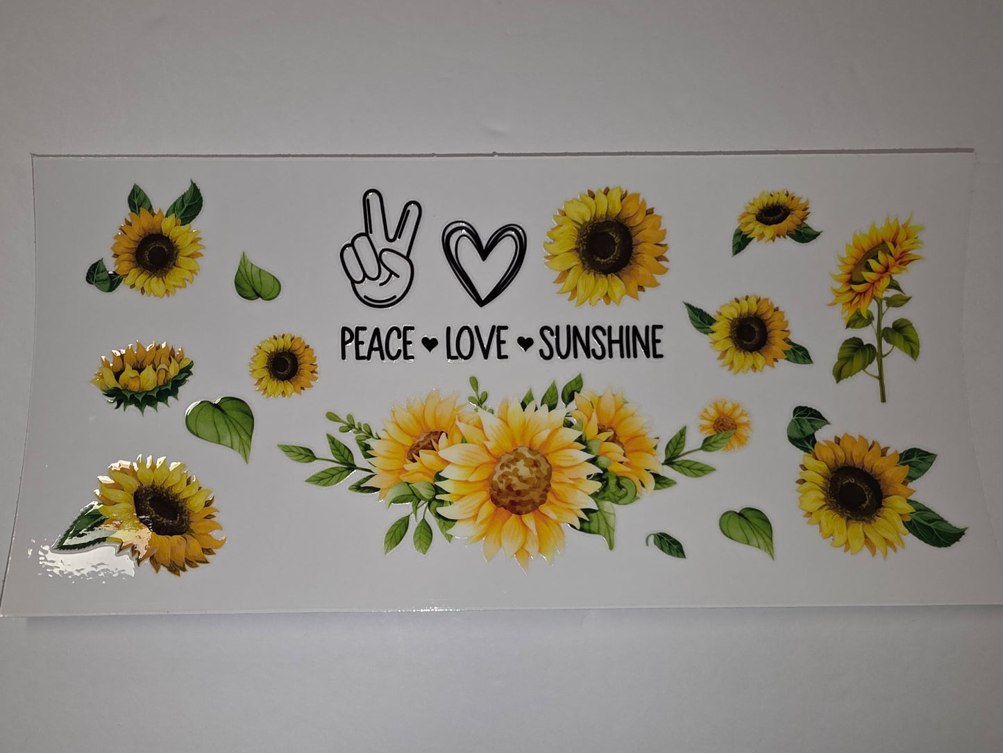 Sunflower Peace Love Sunshine Tumbler Wrap - Yellow Floral Drinkware Decal