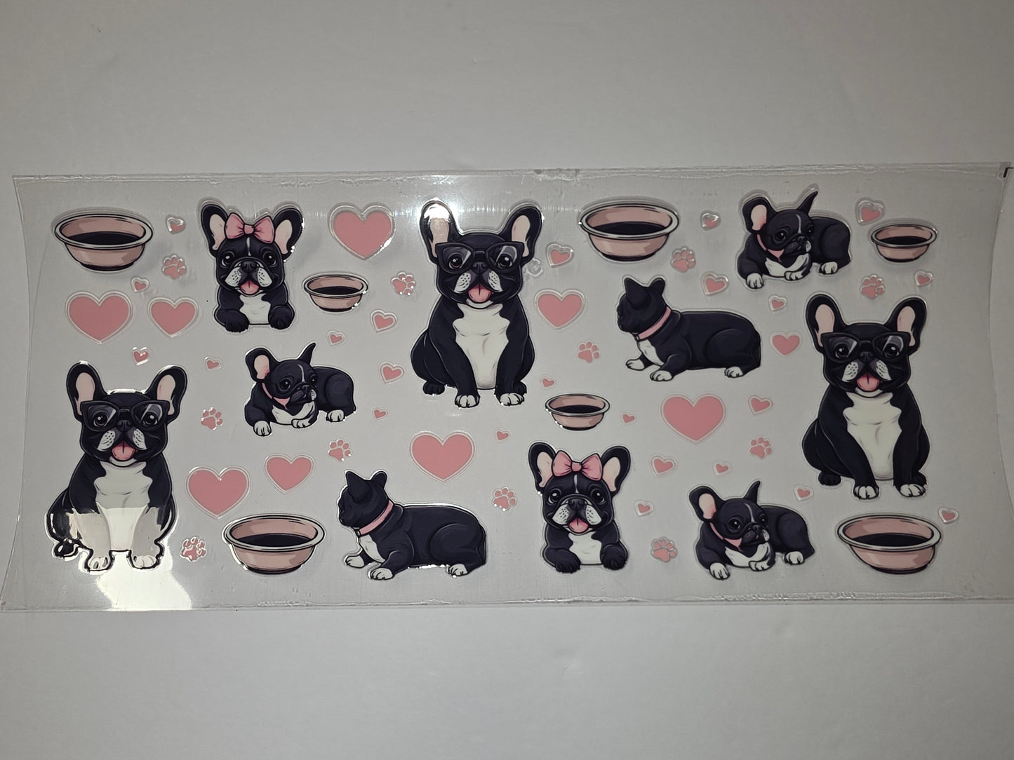 Cute French Bulldog Tumbler Wrap - Black & White Dogs with Pink Hearts & Bows