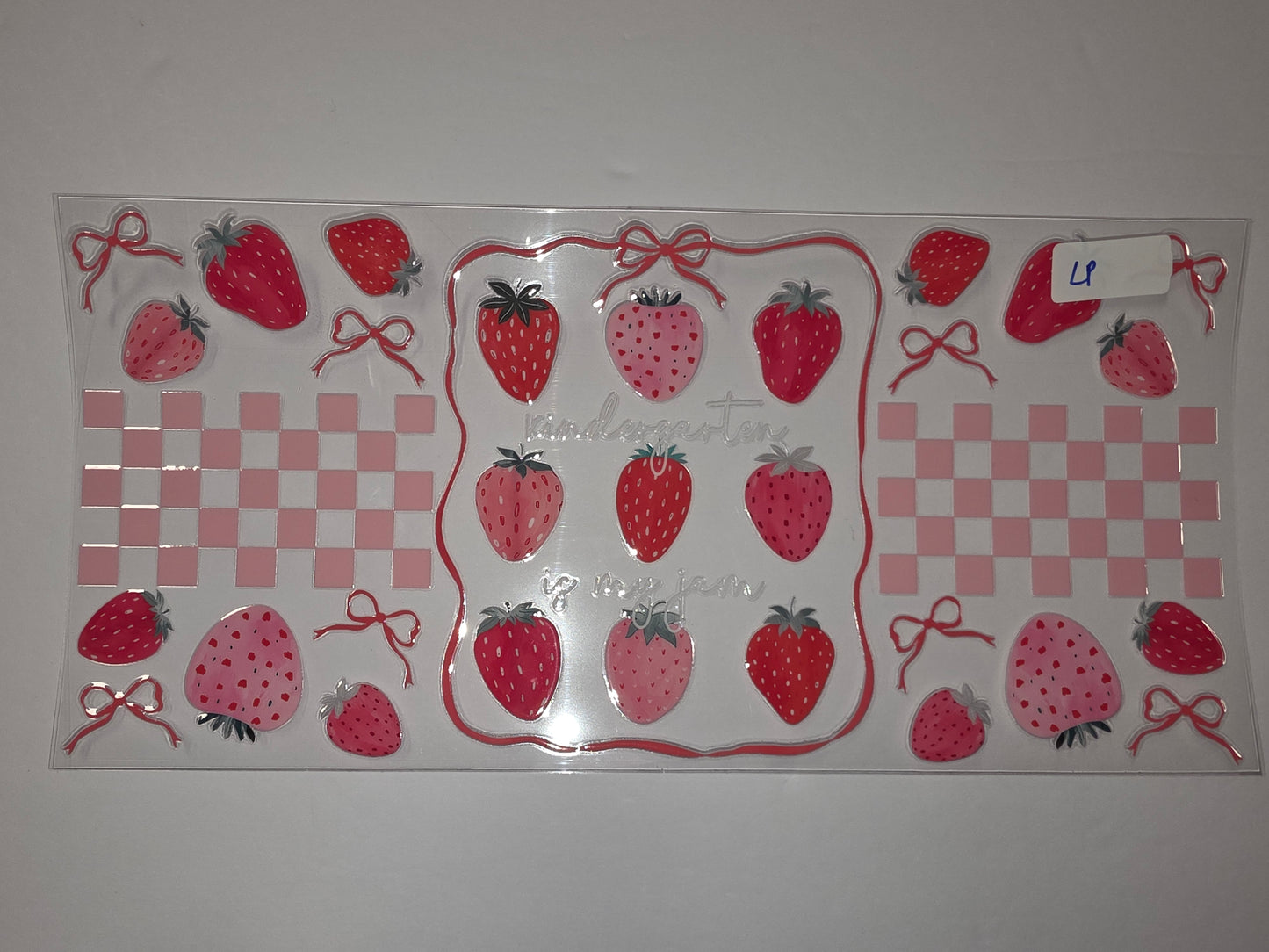 Pink Strawberry & Gingham Tumbler Wrap | Cute Fruit & Bow Design