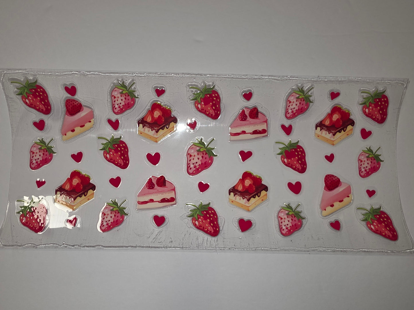 Sweet Strawberry Cake & Hearts Tumbler Wrap | Pink & Red Dessert Drinkware Design