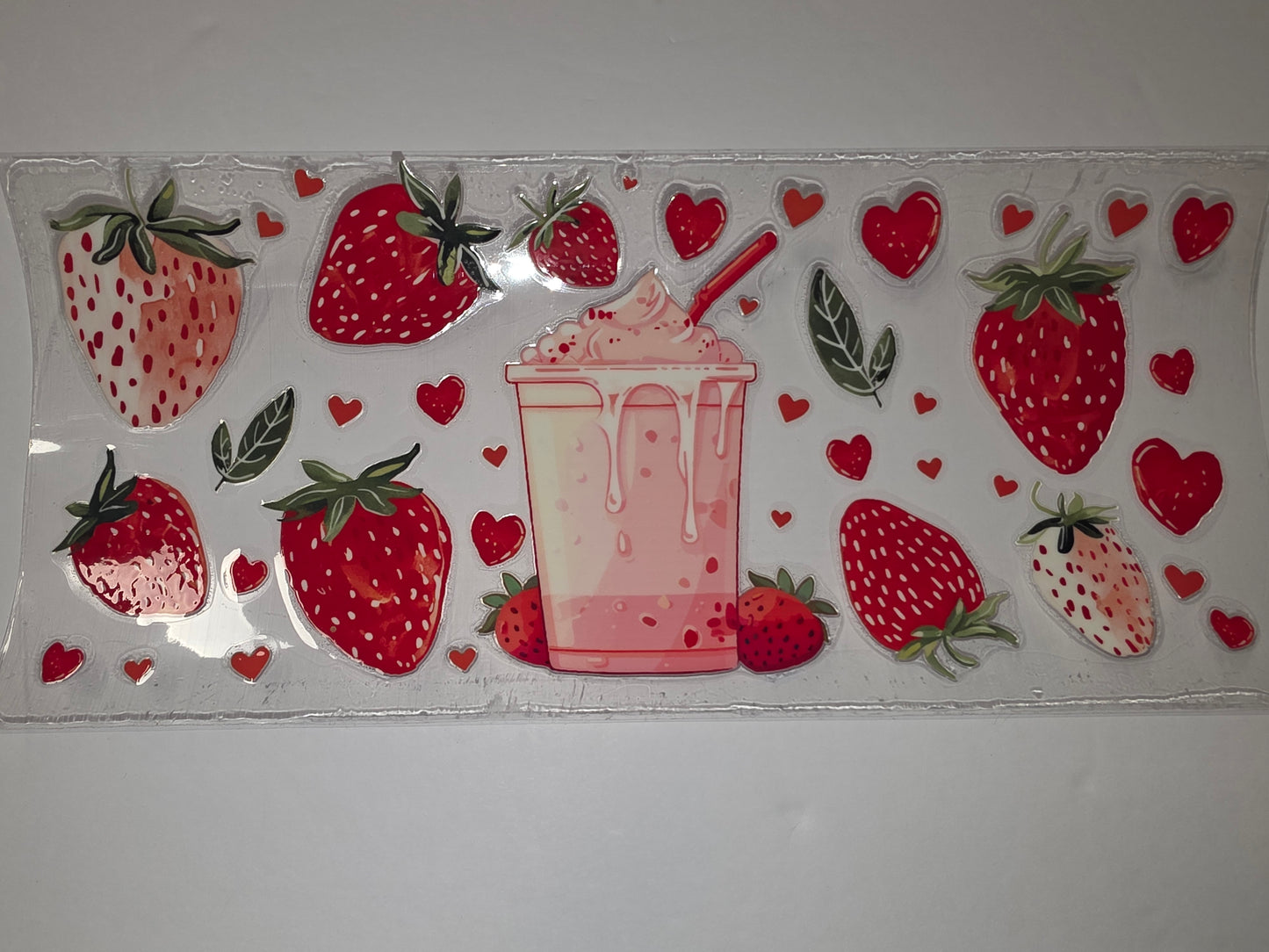 Strawberry Milkshake & Hearts Tumbler Wrap | Cute Pink & Red Fruit Drink Design