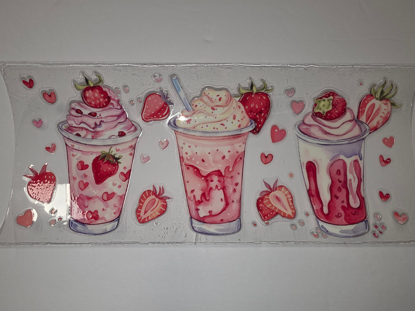 Strawberry Milkshake & Hearts Tumbler Wrap | Pink & Red Drink Design