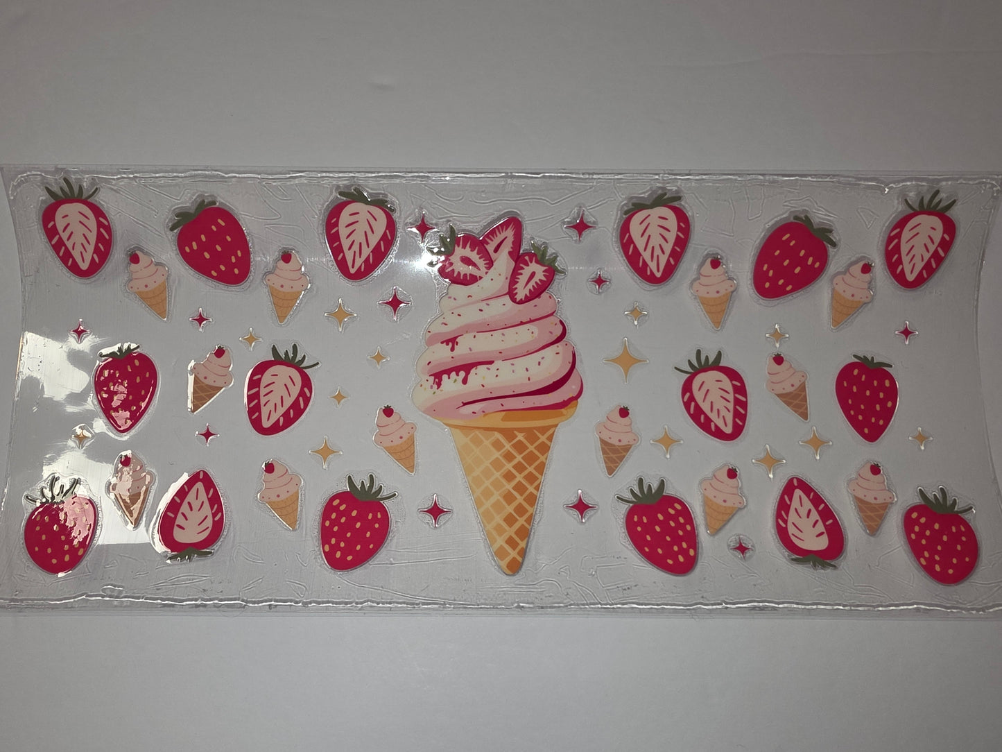 Strawberry Ice Cream Cone Tumbler Wrap - Pink, Red, Yellow - Cute Summer Drinkware Design