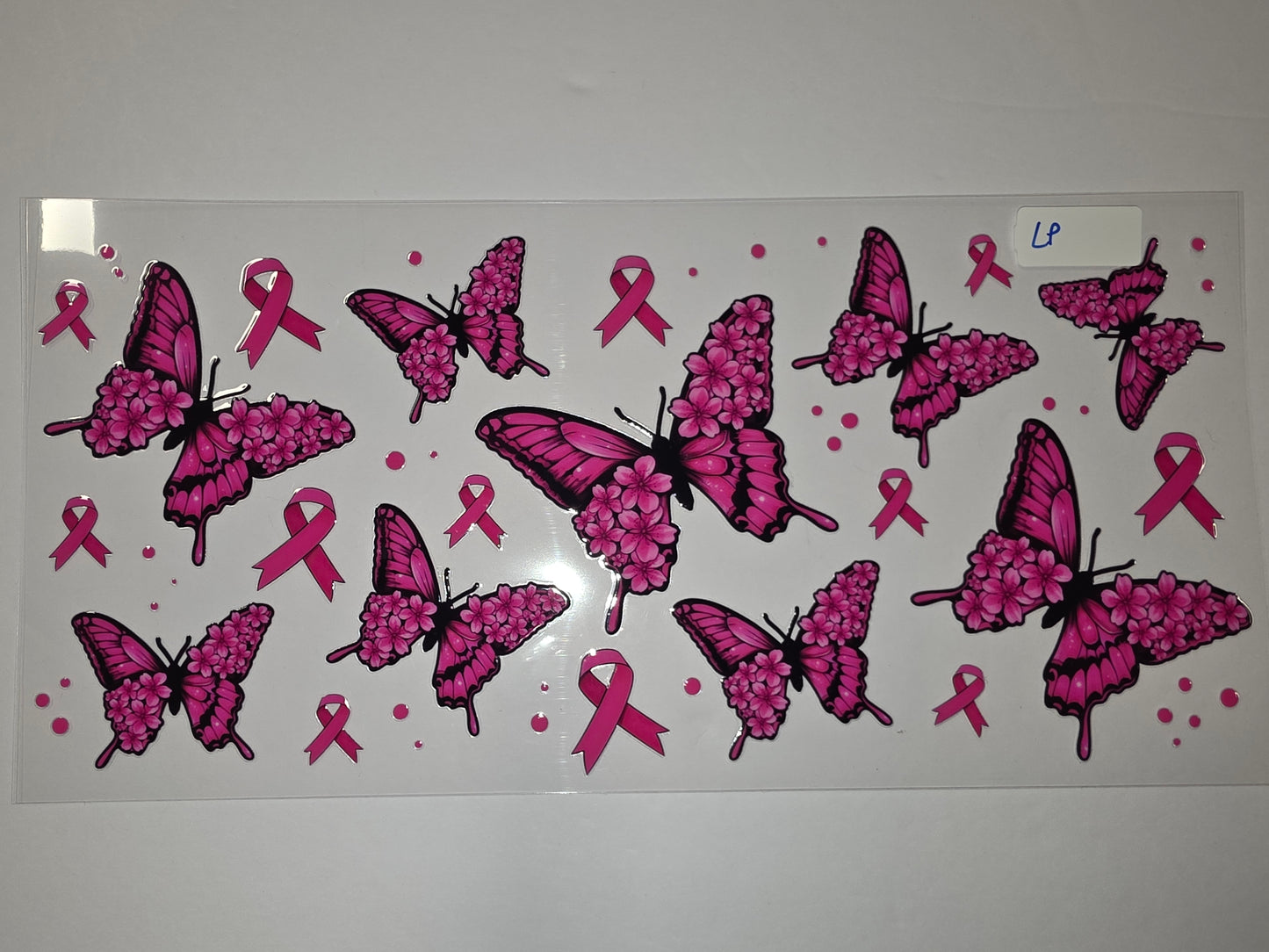 Pink Butterfly & Ribbon Tumbler Wrap - Breast Cancer Awareness Design