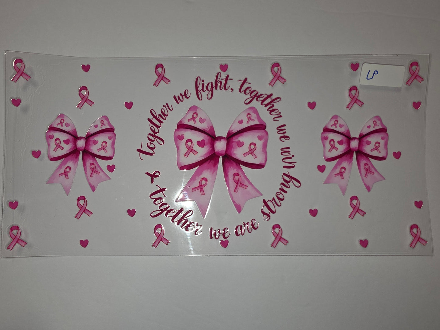 Pink Breast Cancer Ribbon Bow Tumbler Wrap - Together We Fight Design
