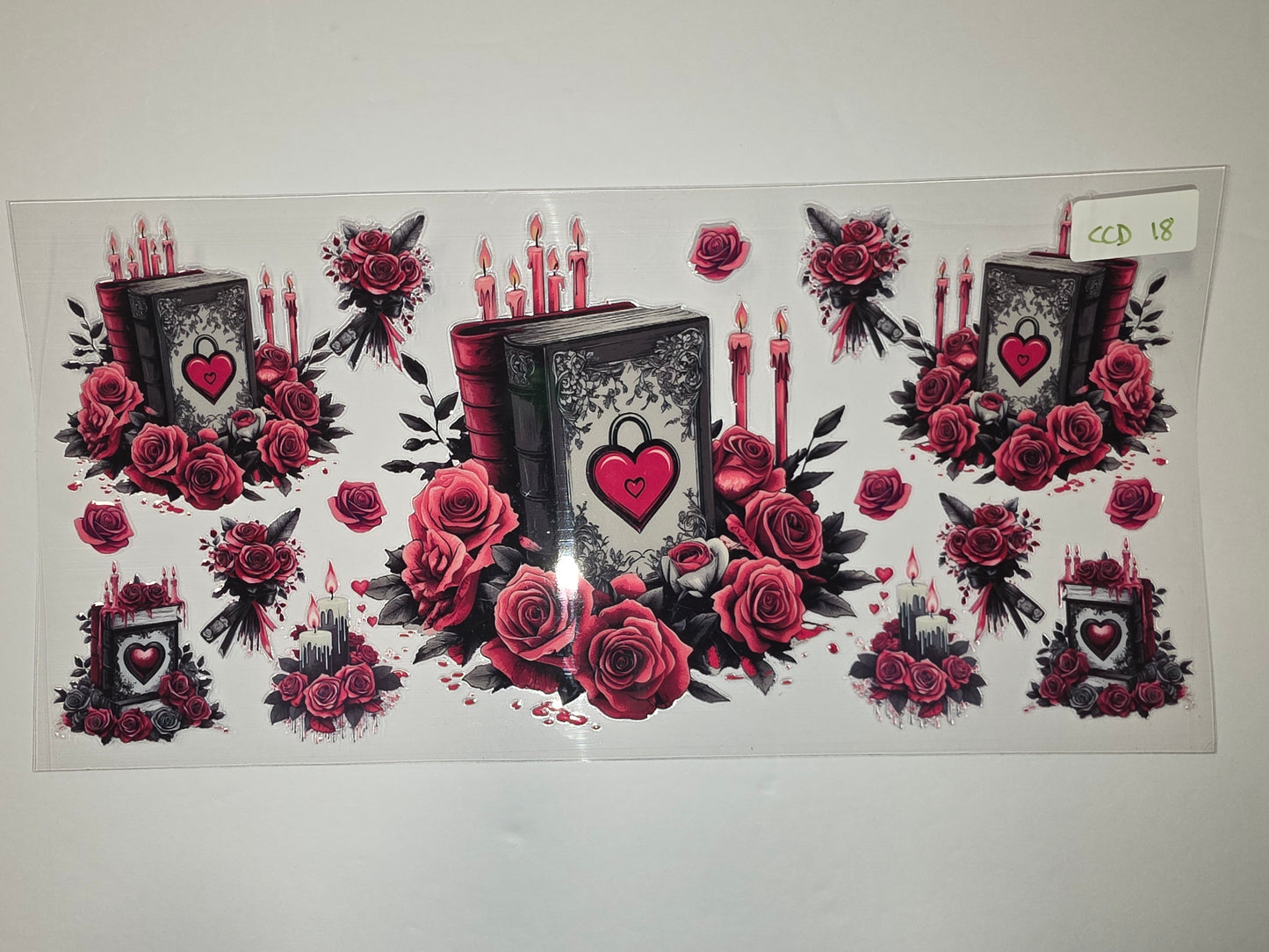 Gothic Romance Red Rose & Candle Tumbler Wrap | Vintage Books Heart Design