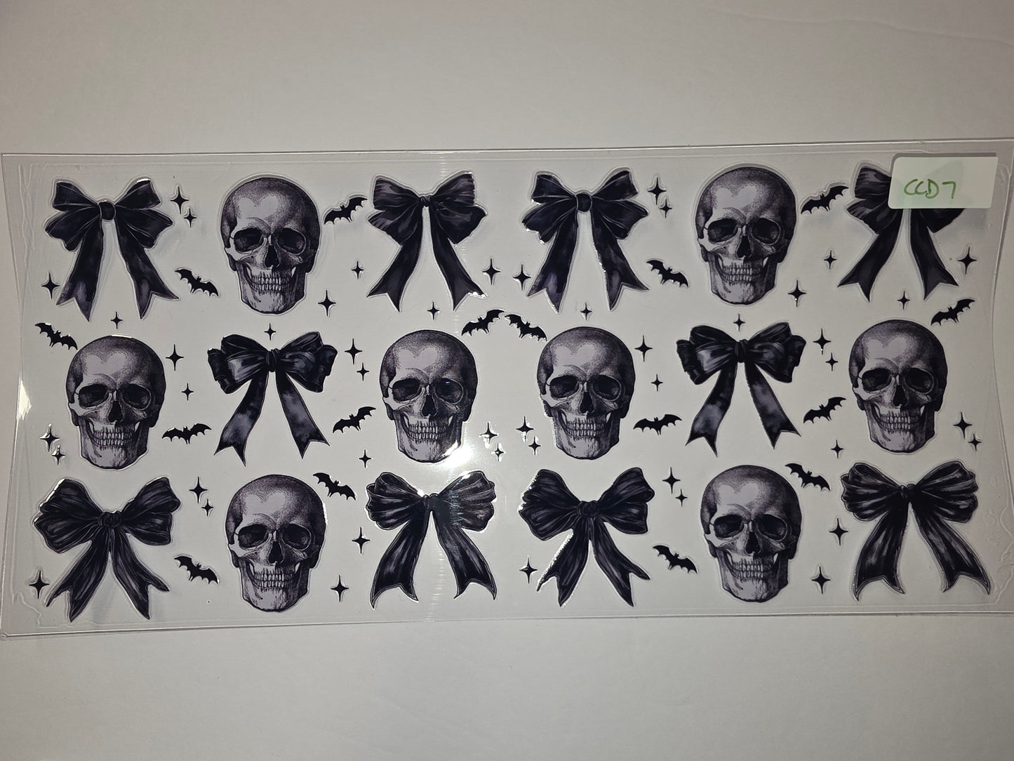 Gothic Skull Bow Bat Tumbler Wrap | Black & White Halloween Drinkware Design