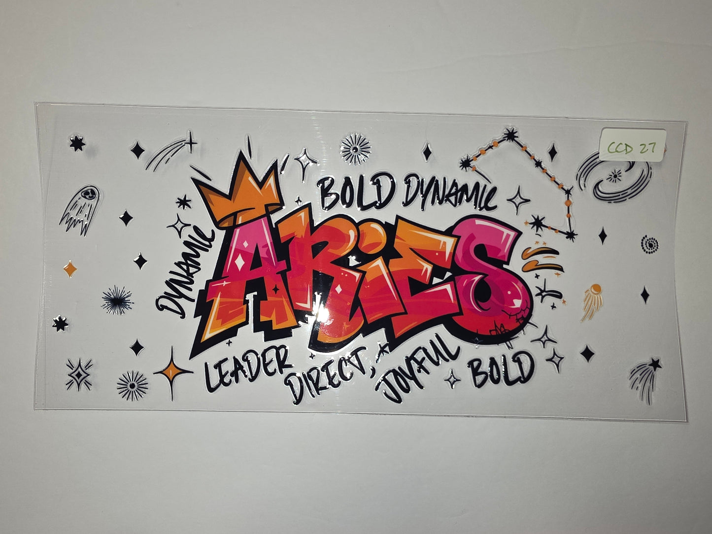 Graffiti Aries Zodiac Tumbler Wrap - Bold Orange, Pink, Red - Astrology & Stars Design