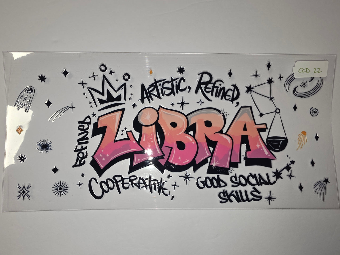 Graffiti Libra Zodiac Tumbler Wrap | Pink, Orange, Black | Astrology & Stars Design