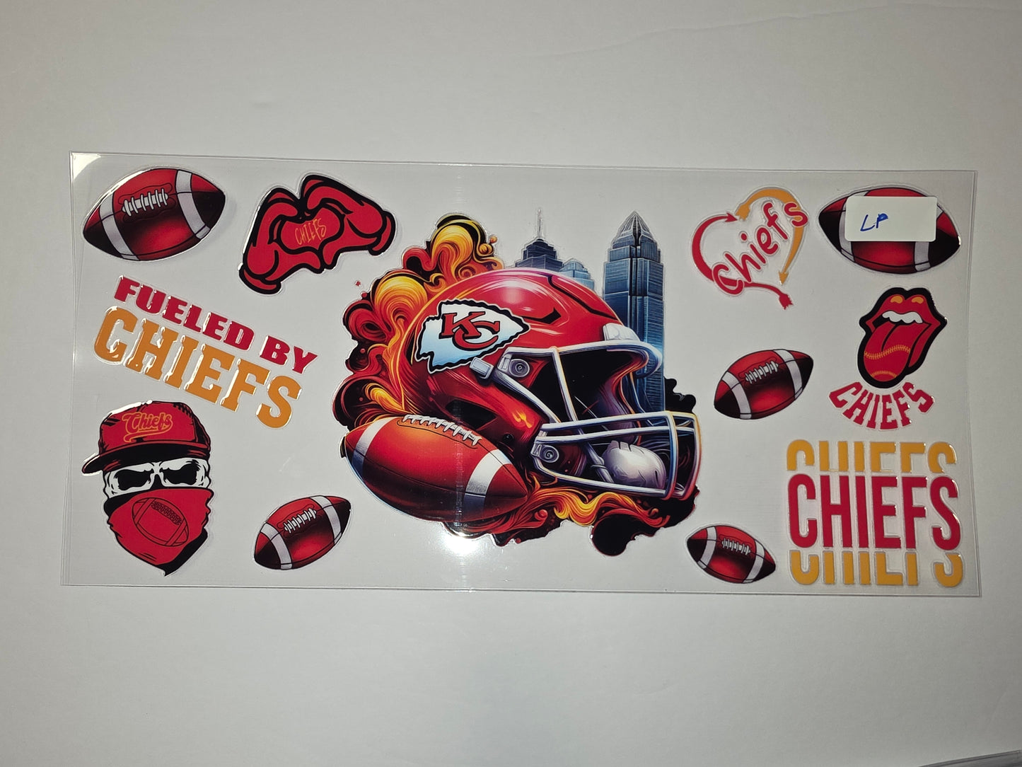 Kansas City Chiefs Football Helmet & Logo Tumbler Wrap | Red, Gold & White Design
