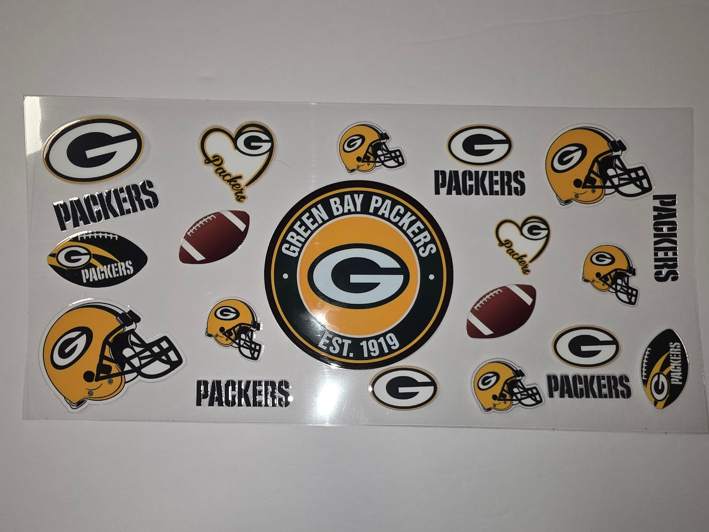 Green Bay Packers Tumbler Wrap - Football Helmets, Logos & Footballs - Green & Gold