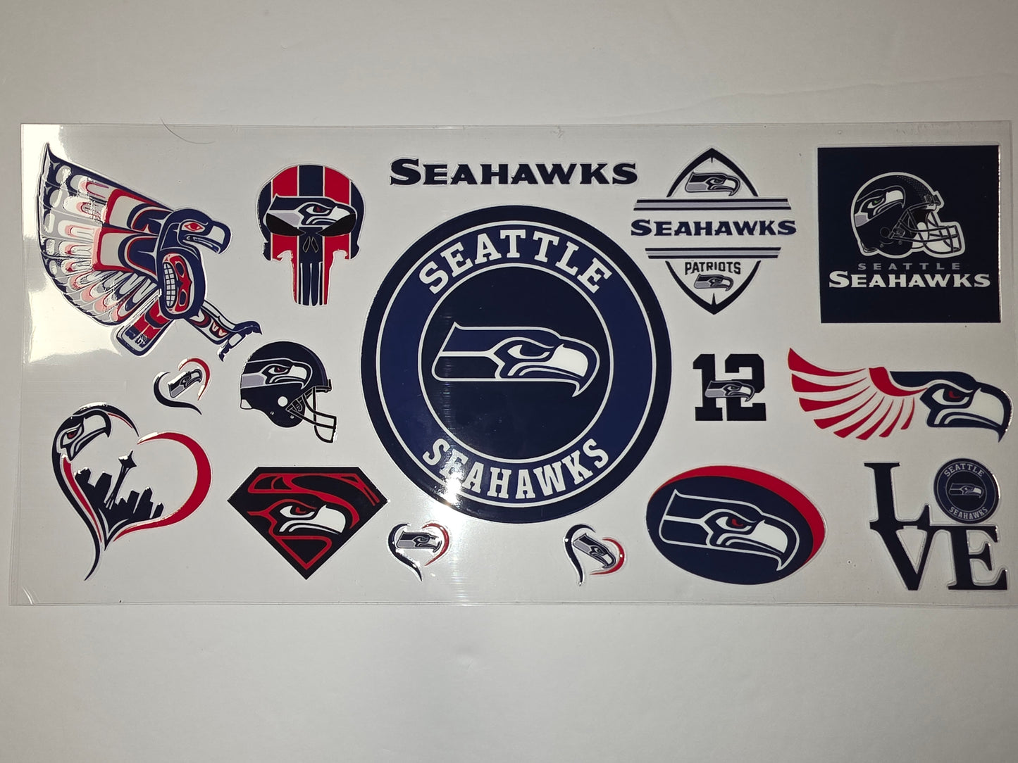 Seattle Seahawks Tumbler Wrap Decal Set - Football Fan Gear - Navy, Red, White