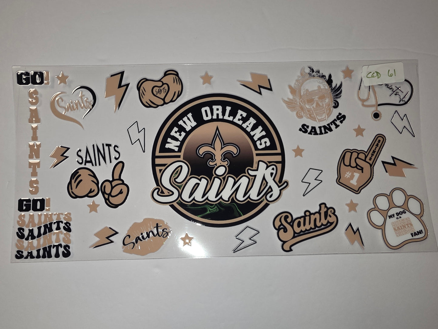 New Orleans Saints Tumbler Wrap Decal Sheet - Black, Gold, Tan - Football Fan Gear