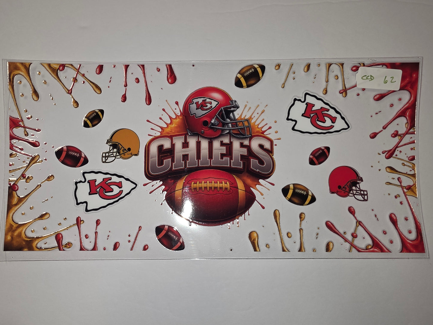 Kansas City Chiefs Football Tumbler Wrap - Red, Gold, & White Splatter Design