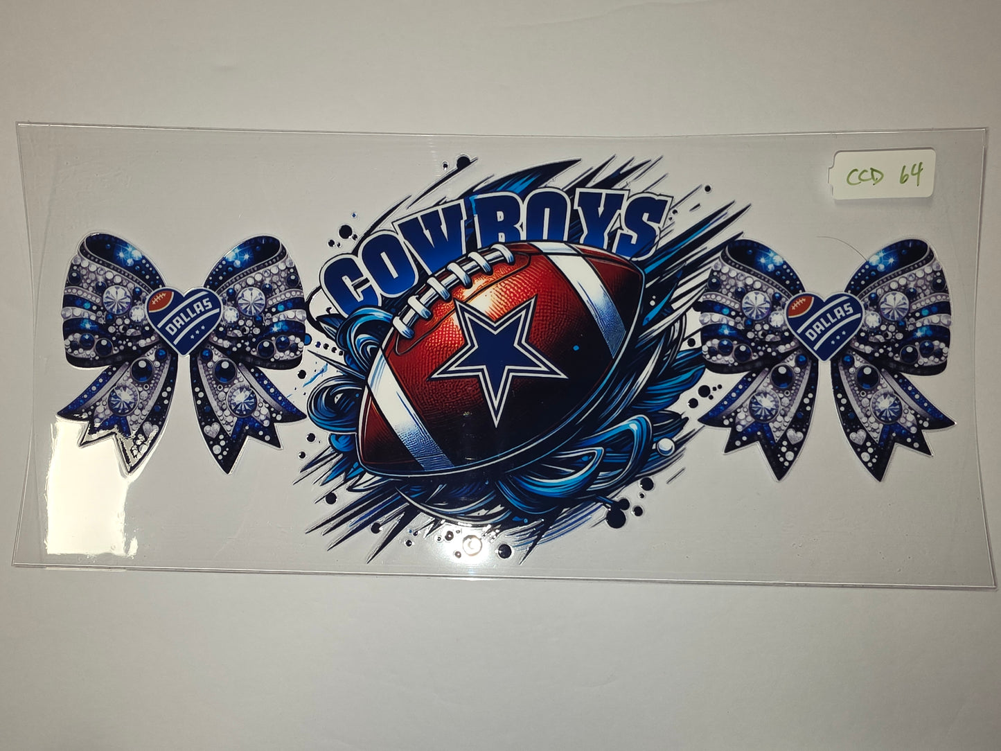 Dallas Cowboys Football Tumbler Wrap - Blue, White, Red with Glitter Bows