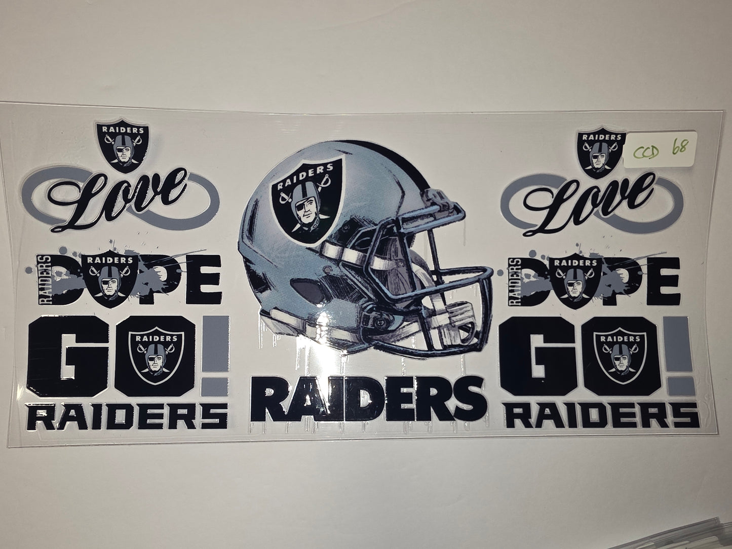 Las Vegas Raiders Football Helmet & Logo Tumbler Wrap - Black, Silver, Blue