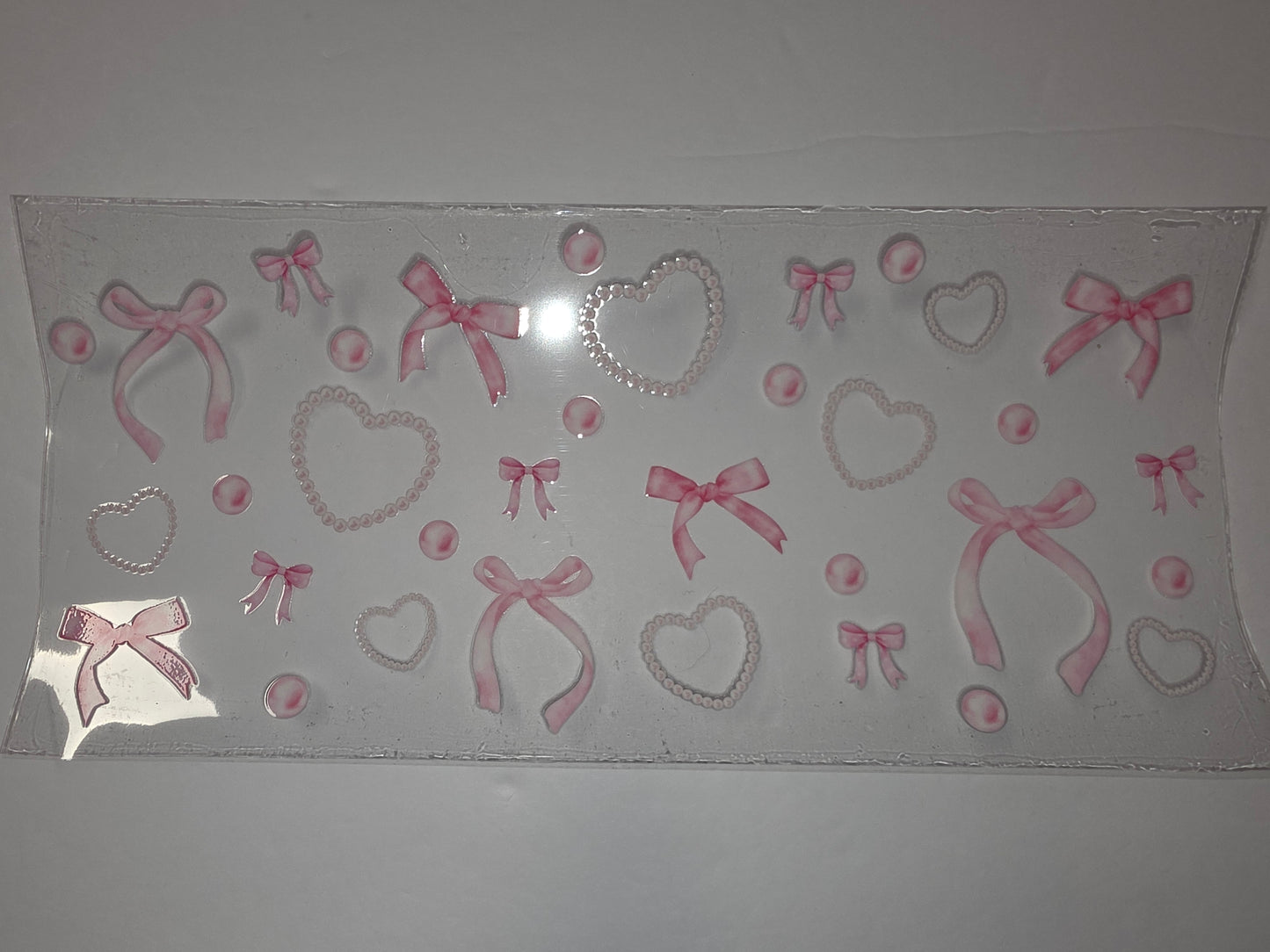Pink Bows & Pearls Heart Tumbler Wrap - Cute Girly Sublimation Design
