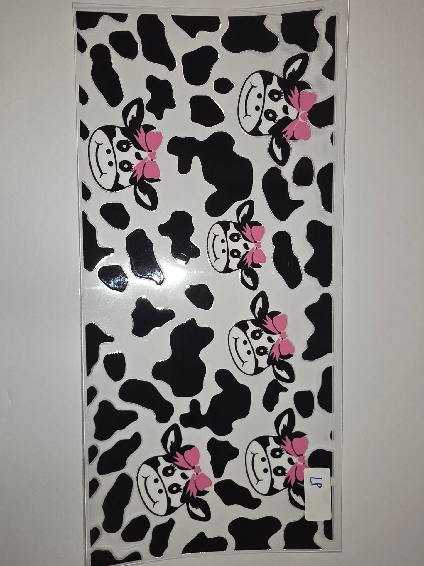 Cute Cow Print Tumbler Wrap with Pink Bows - Black & White Farm Animal Design