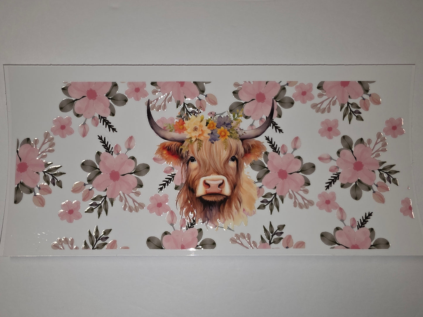 Highland Cow Floral Tumbler Wrap - Pink Flowers & Boho Style