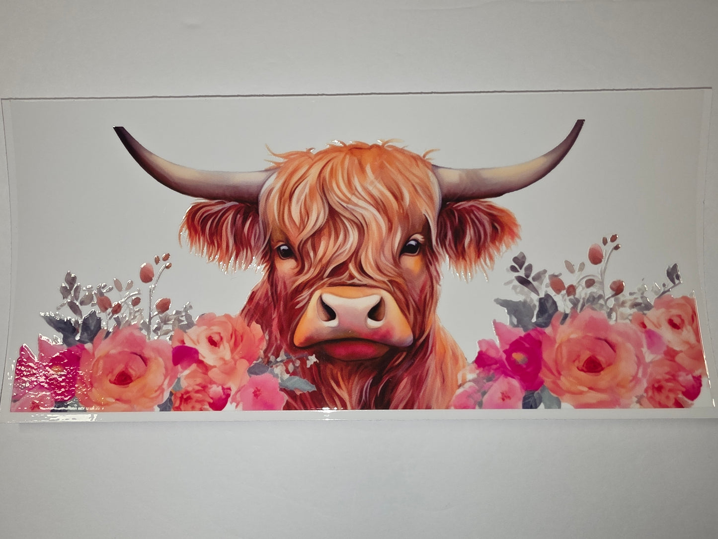 Highland Cow Floral Tumbler Wrap | Watercolor Orange & Pink Flowers | Rustic Farmhouse Drinkware Design
