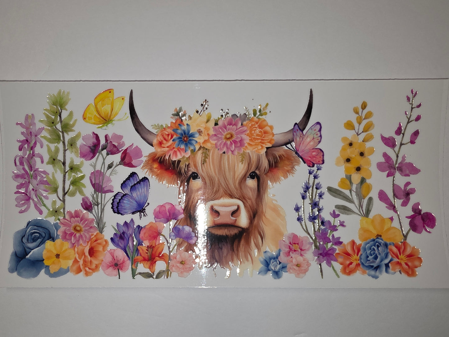 Highland Cow Floral Crown Tumbler Wrap - Whimsical Boho Farmhouse Design