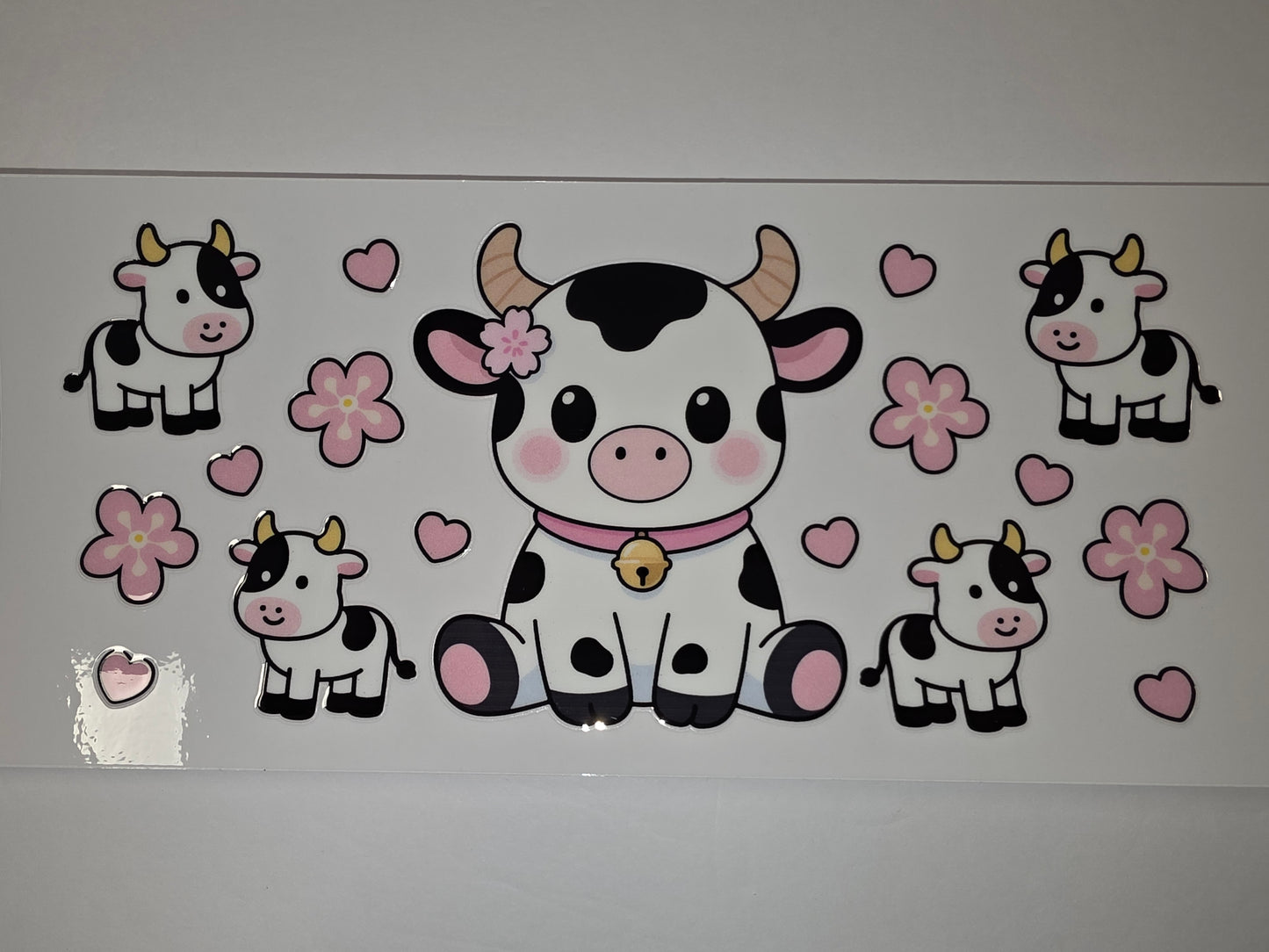 Kawaii Cow & Pink Flower Tumbler Wrap | Cute Farm Animal Drinkware Design