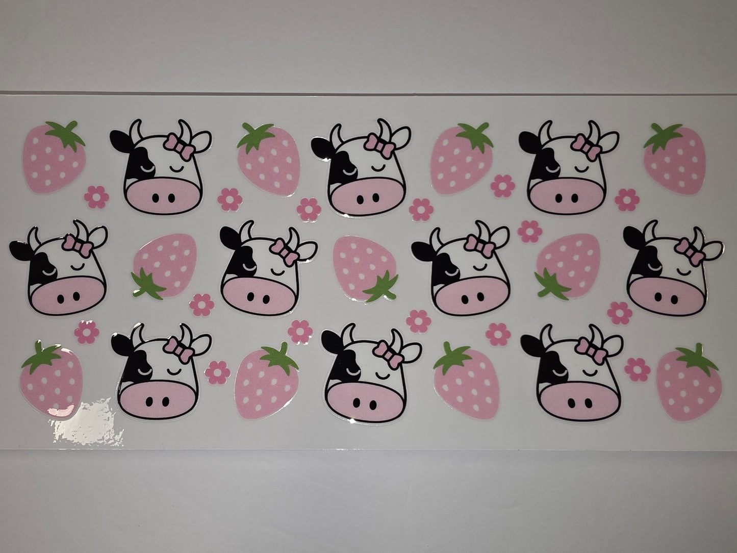 Kawaii Strawberry Cow Tumbler Wrap | Pink & Black Farm Animal Drinkware Design