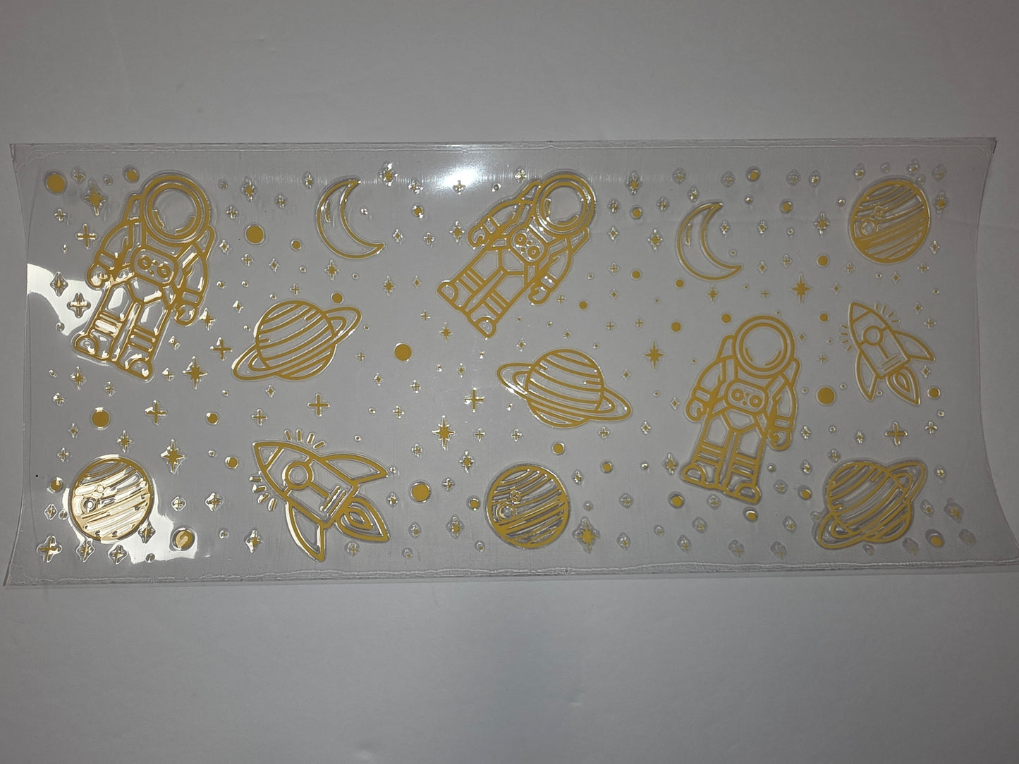 Gold Astronaut & Planets Tumbler Wrap | Space Theme Cup Decal | Celestial Drinkware Design