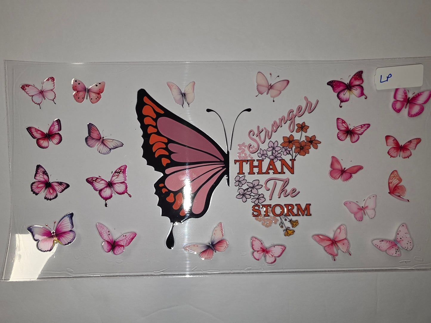 Pink Butterfly "Stronger Than The Storm" Tumbler Wrap - Sublimation Design