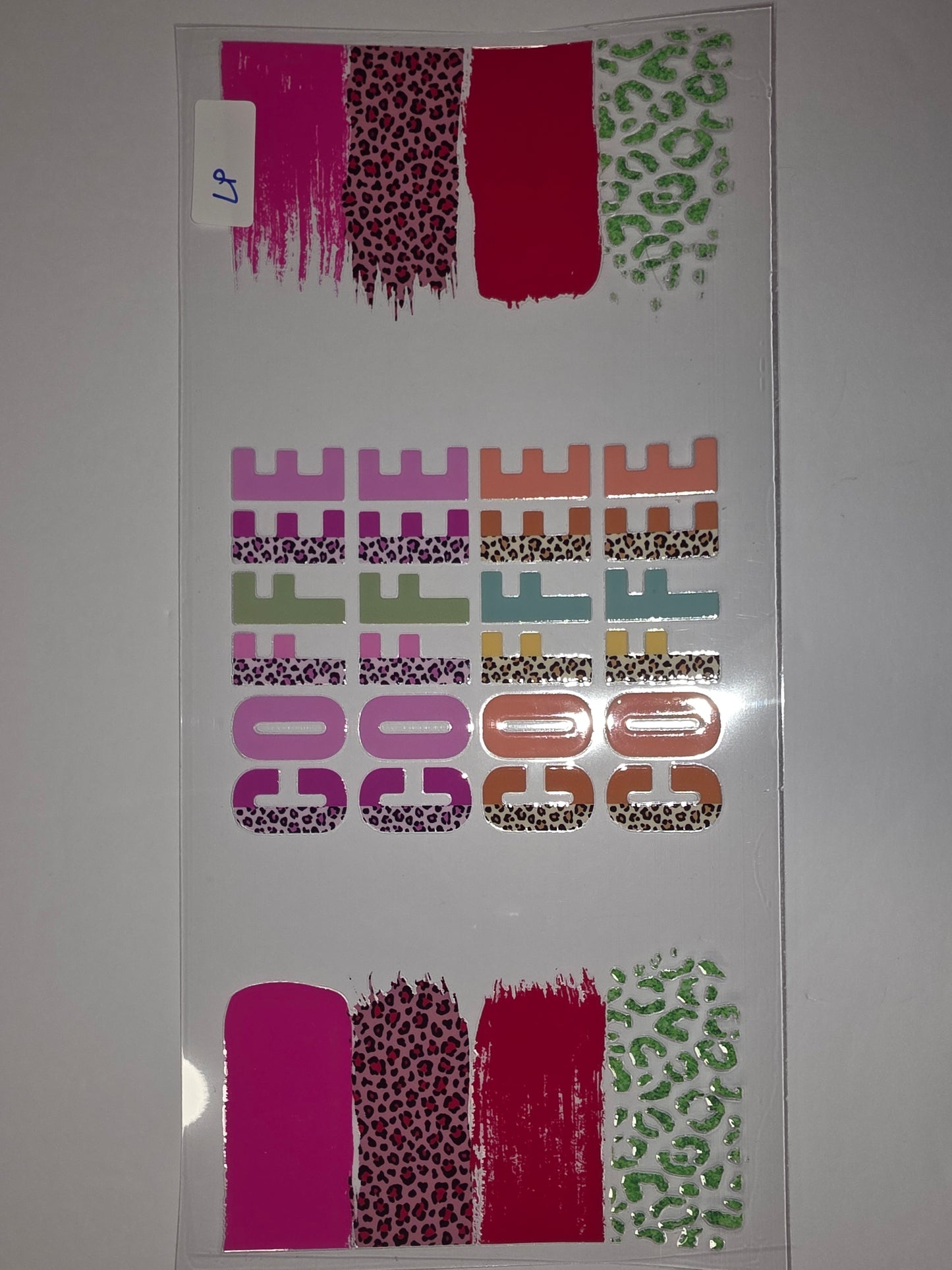 Coffee Lover Tumbler Wrap - Pink, Green Leopard Print & Brush Strokes Sublimation Design