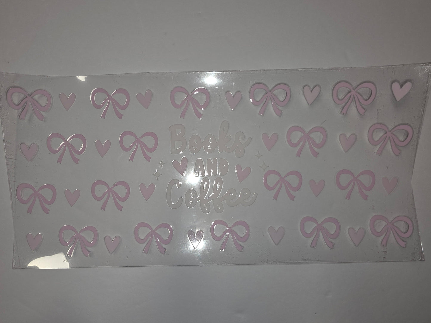 Pink Bows & Hearts "Books and Coffee" Tumbler Wrap | Cute Reading Drinkware Design