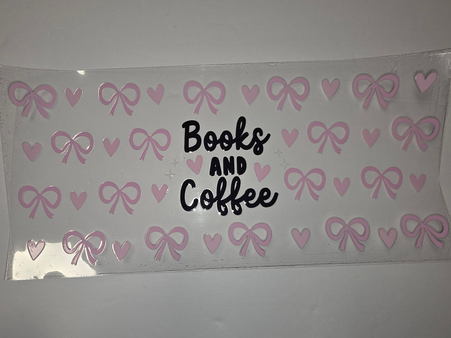 Pink Bows & Hearts "Books and Coffee" Tumbler Wrap | Cute Reader Gift