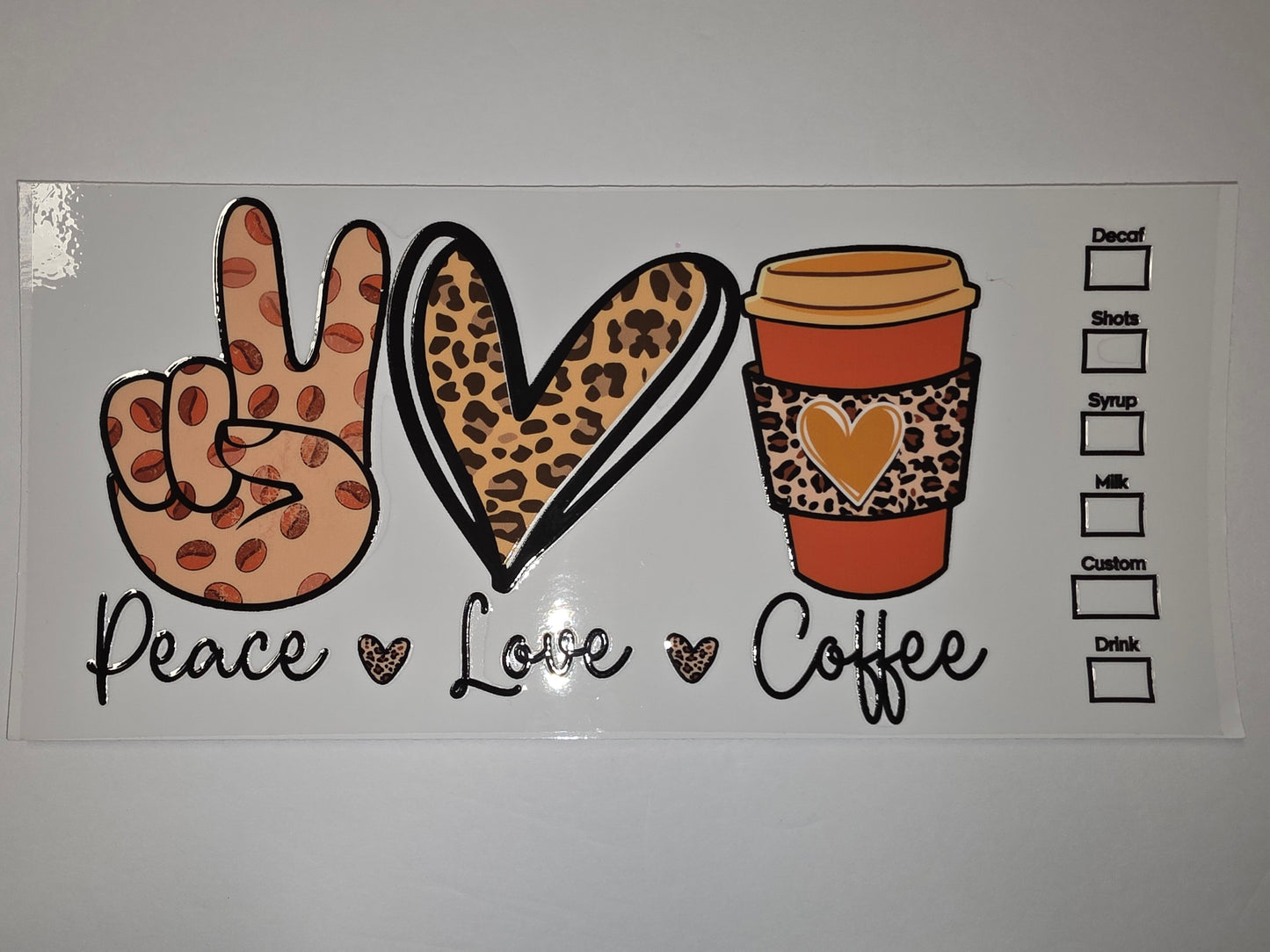 Peace Love Coffee Tumbler Wrap - Coffee Bean & Leopard Print Design