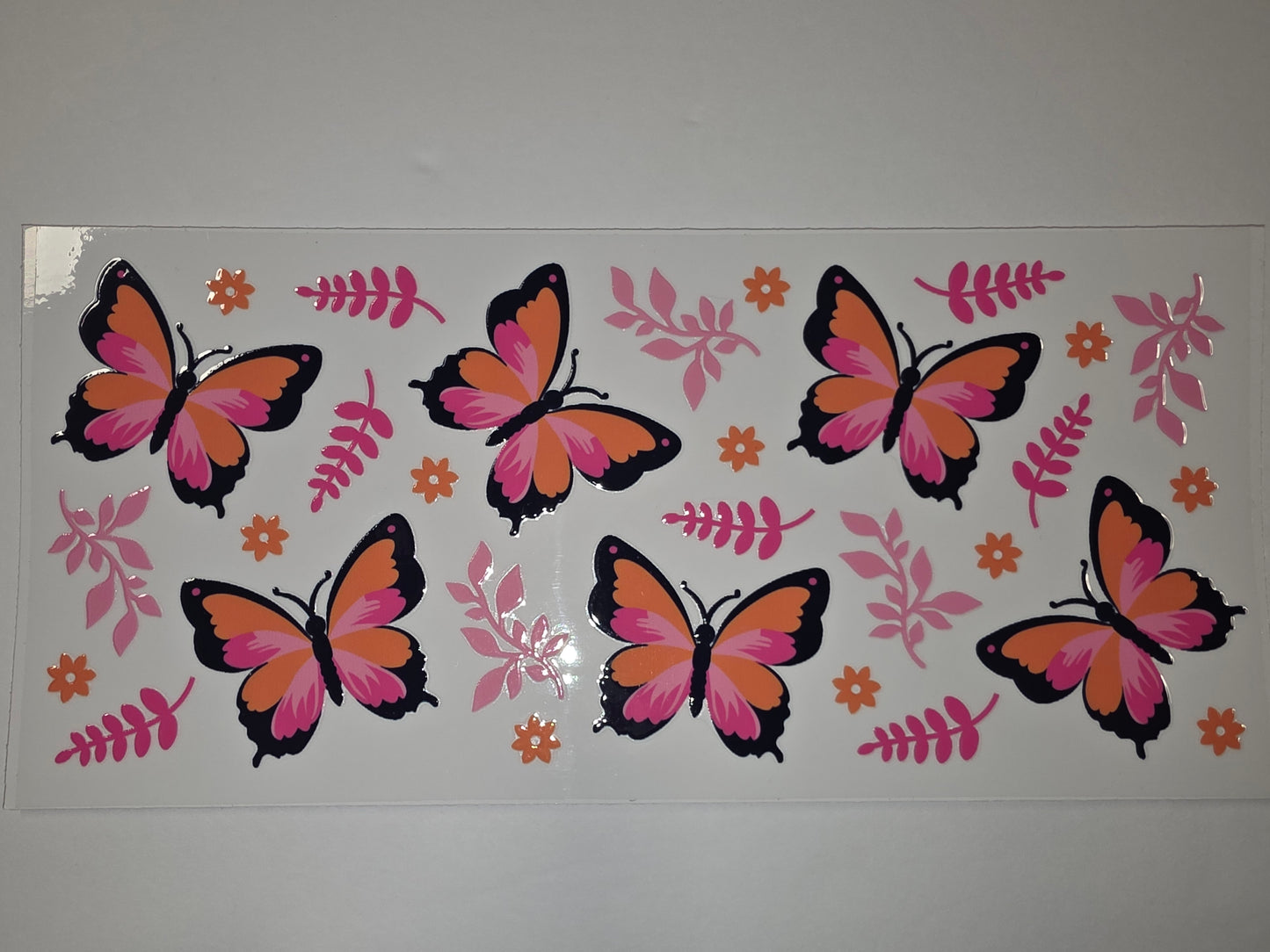 Pink Orange Butterfly Floral Tumbler Wrap - Sublimation Design