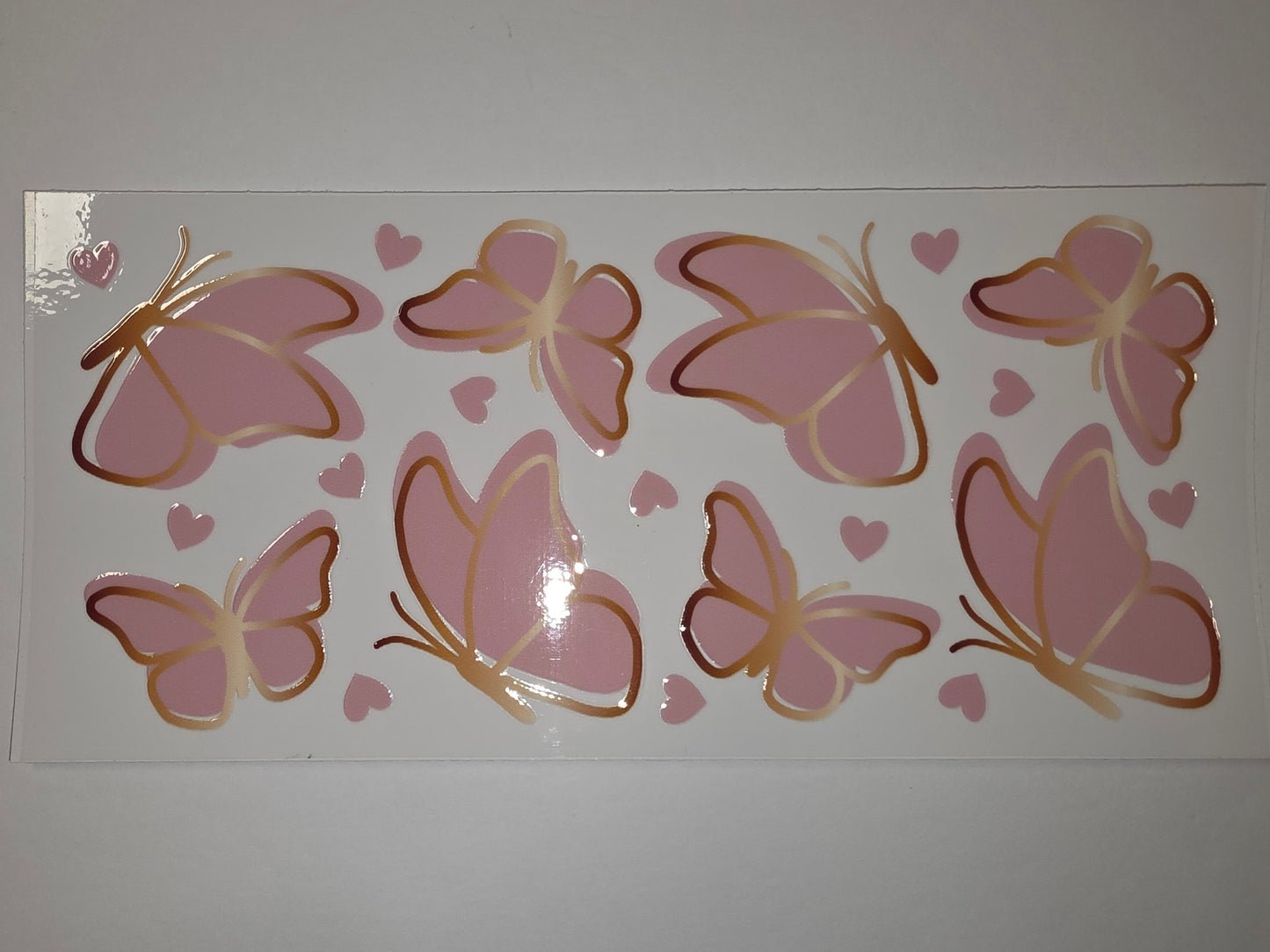 Pink Butterfly & Heart Tumbler Wrap - Rose Gold Accents