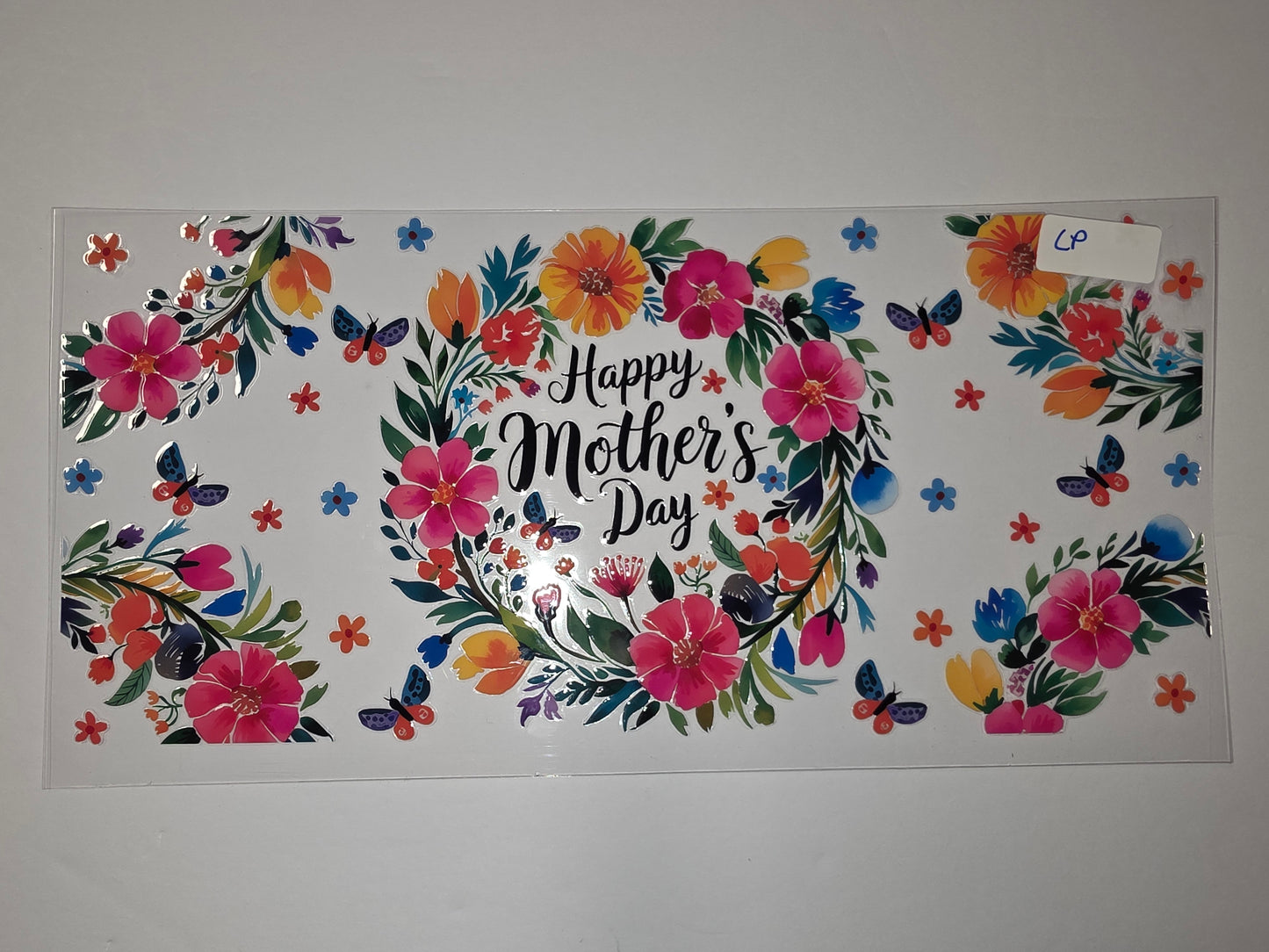 Happy Mother's Day Floral Butterfly Tumbler Wrap - Vibrant Pink, Orange, Blue Flowers