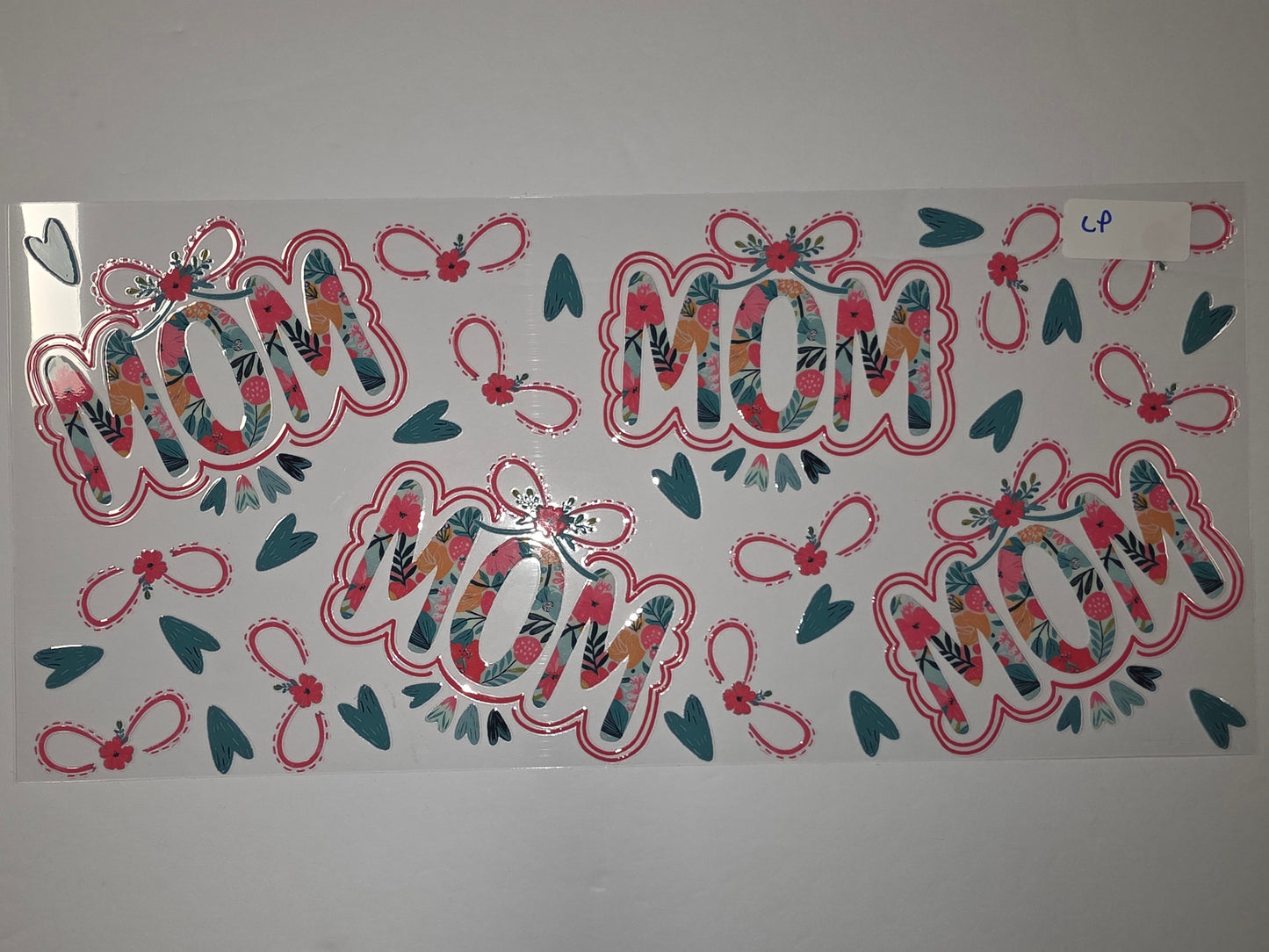 Floral "Mom" Tumbler Wrap Design - Pink, Teal & Coral Flowers